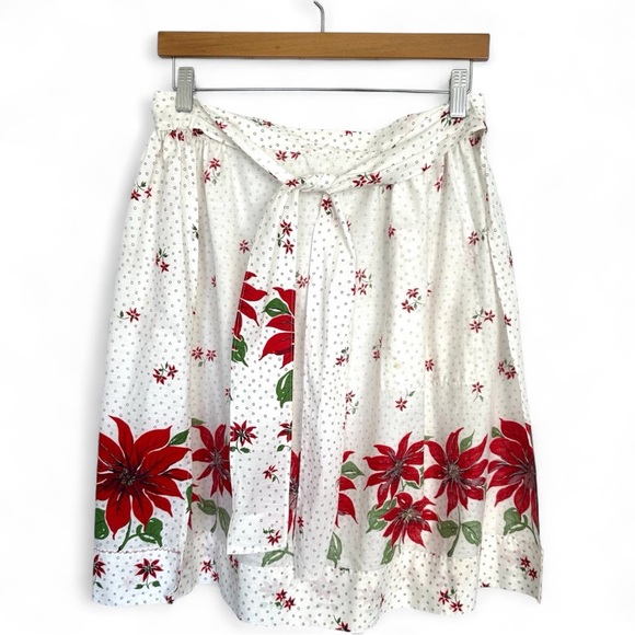 Vintage 1950s Hostess Half APRON Poinsettia Flowers - Picture 3 of 7